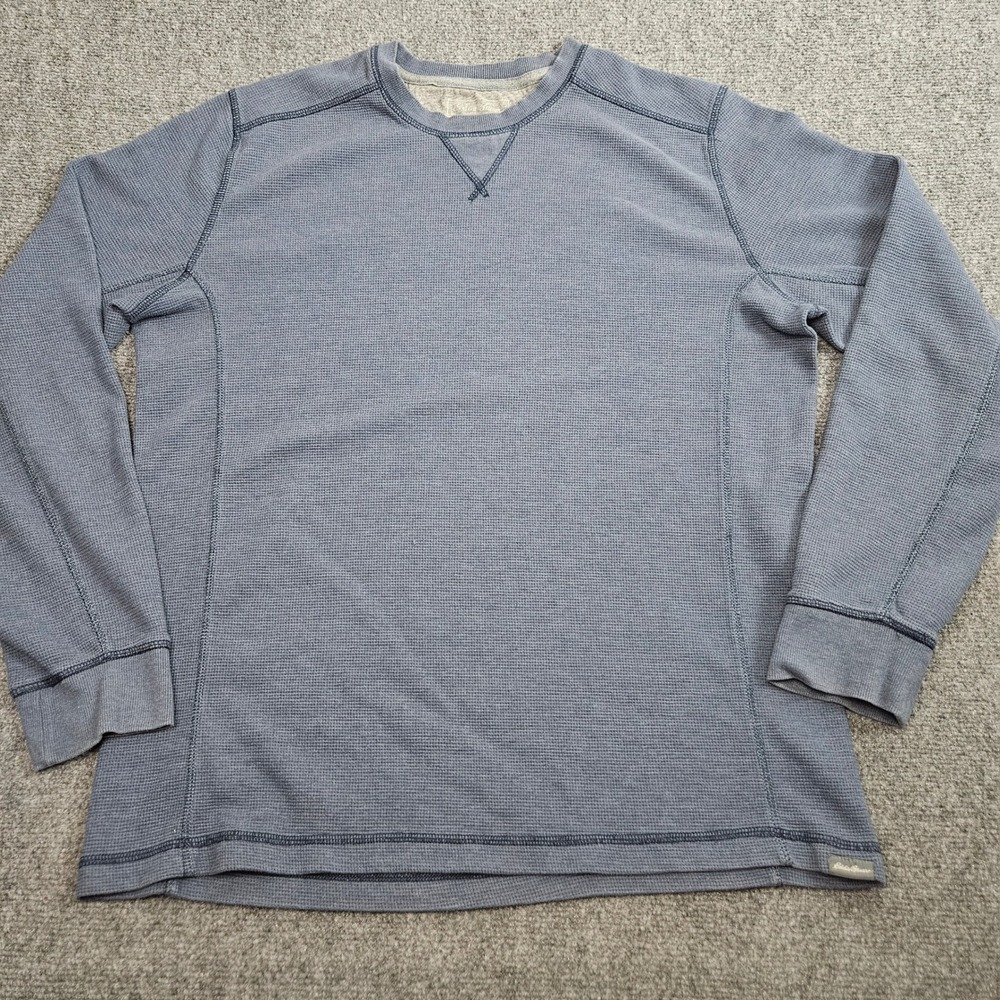 Eddie Bauer Thermal Shirt Mens TXL Blue Waffle Knit Long Sleeve Layering Minimal